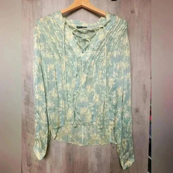 Rag & Bone New York Sachi Floral Top in Green Floral Sheer M Women's - Picture 4 of 13